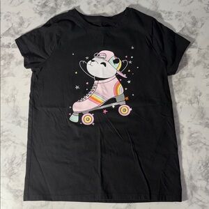 Cat & Jack Black T-Shirt with Roller Skating Panda Size Medium 7/8